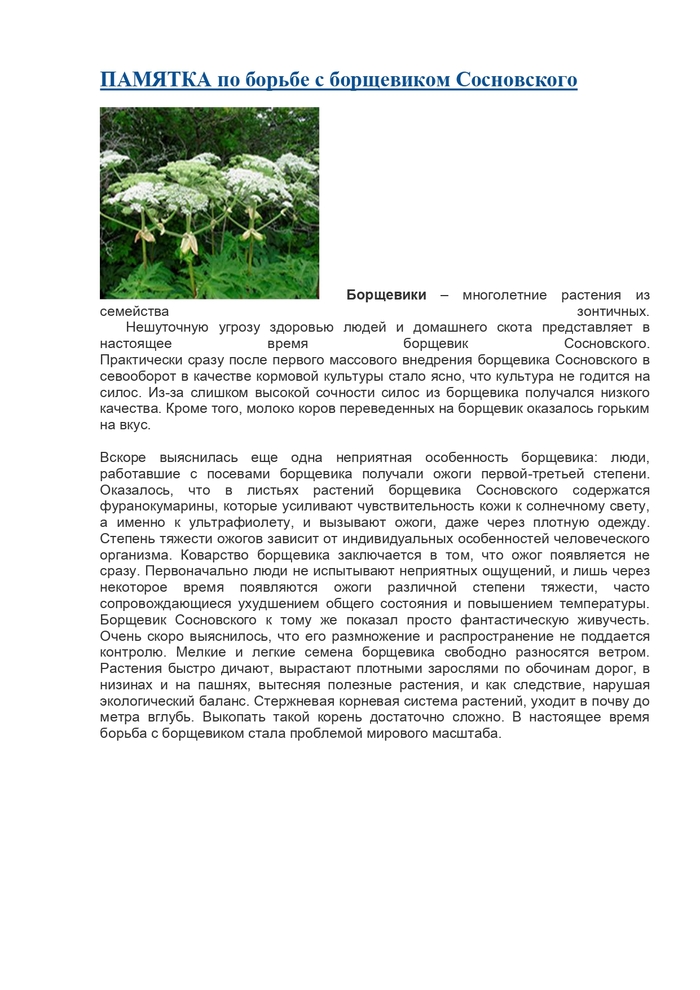 Памятка по борьбе с борщевиком Сосновского